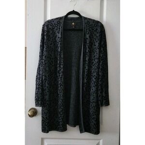 JM COLLECTION Women's Open Front Animal Print Cardigan Long Sleeve Cotton Sz PXL
